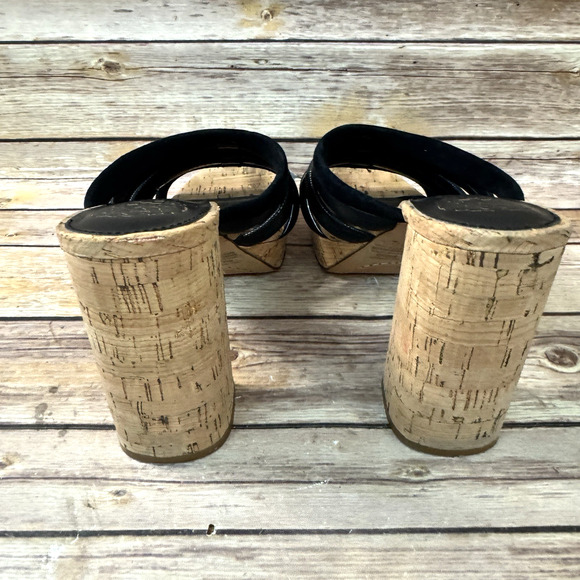 Vince Camuto Womens Black Strappy Patrest Cork Platform and Heel Slip On Sandals - Picture 6 of 8